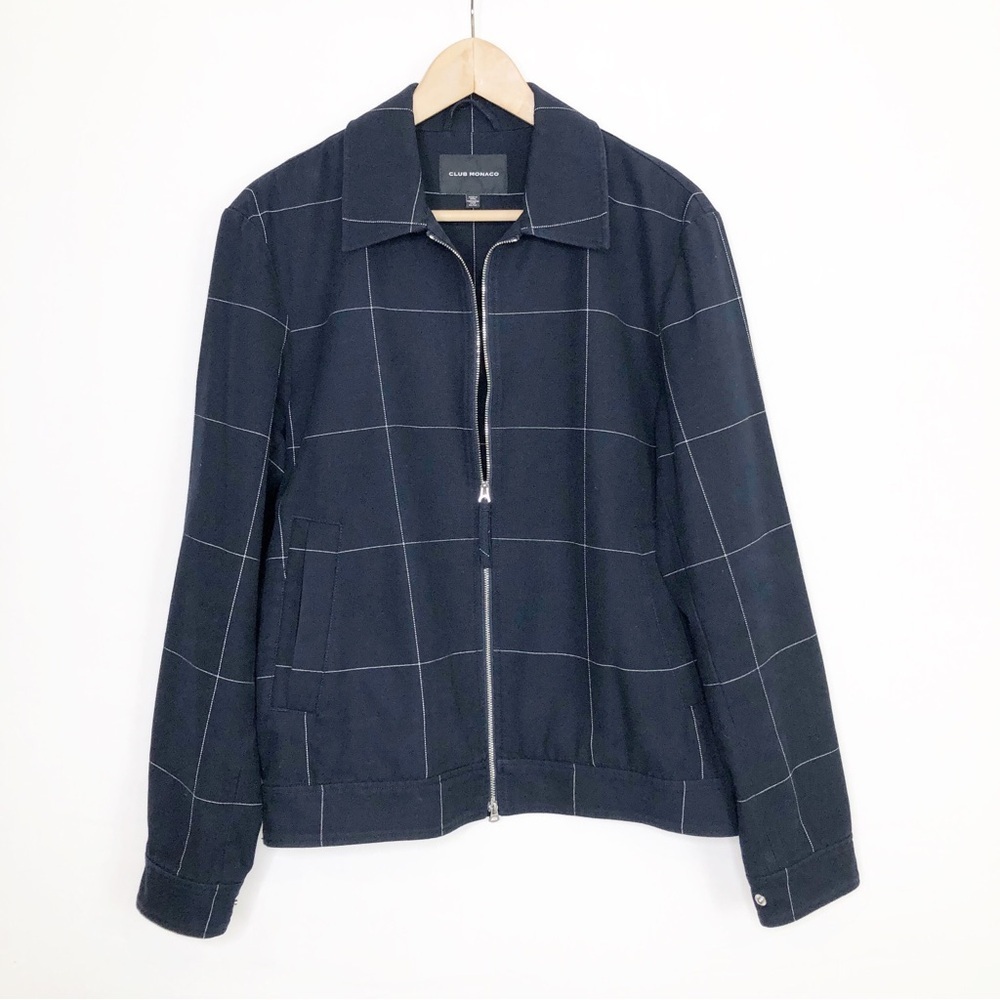 Club Monaco Navy Windowpane Zip-Up Jacket